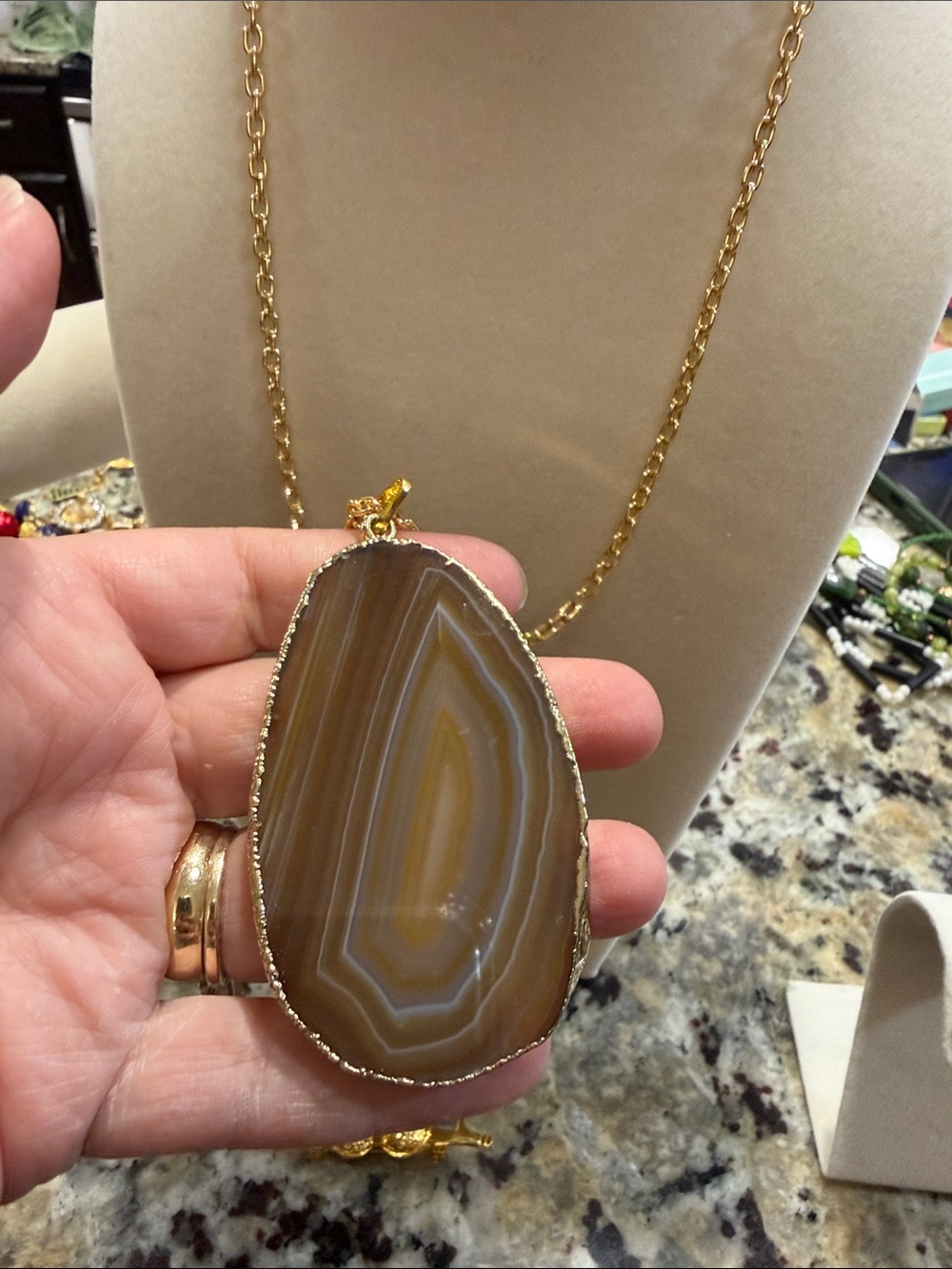Sarah Coventry Gold-Trim Brown Agate Teardrop Pendant Necklace - Women Jewelry